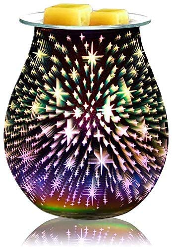SUNJULY 3D Glass Electric Oil Burner Wax Melt Burner Fragrance Oil Burner Wax Melter Warmer Aroma Glass Lamp Oil Aroma Burner Diffuser Gifts for Christmas Home Office Bedroom Living Room