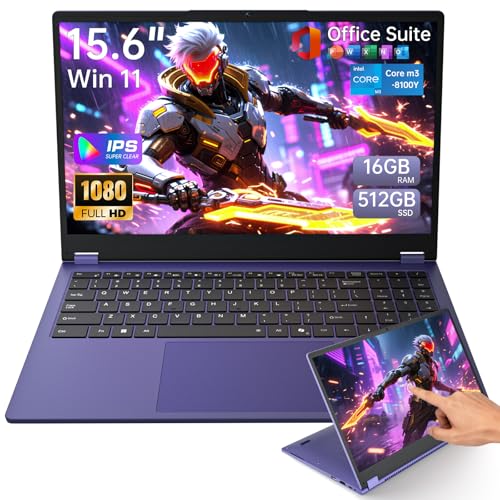 Moxalc 15.6' Laptop Computer, 16GB RAM 512GB SSD Core m3 8100Y(up to 3.40 GHz) Laptop, 360° Yoga FHD IPS sRGB Touchscreen 2 in 1 Notebook Win 11 Pro Office Suite 2.4G & 5G WiFi 5 BT 5.0 USB 3.0