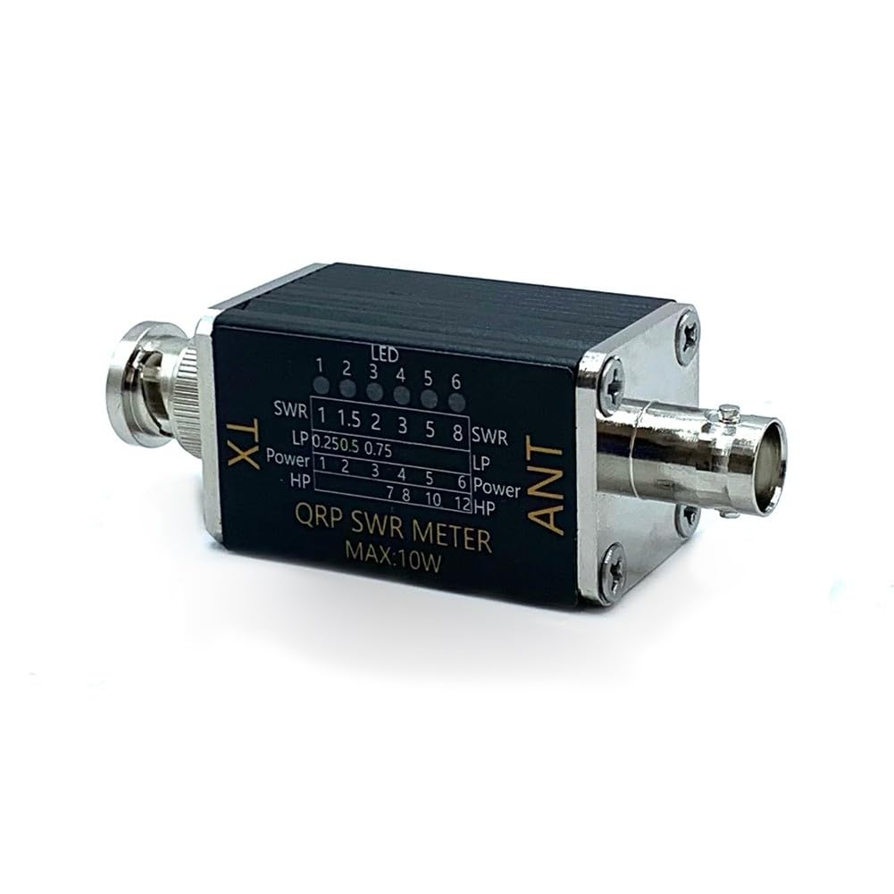 SWR miernik mocy do 1-30 MHz, wskaźnik współczynnika fali stojącej 10 W z 6 podświetleniami LED, przenośny tester sygnału RF z interfejsem BNC, nie wymaga baterii