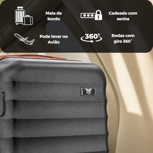 Kit Falcon Line Mala De Viagem ABS com Frasqueira Bordo Mão Pequena 10kg Abs Cadeado Com Frasqueira