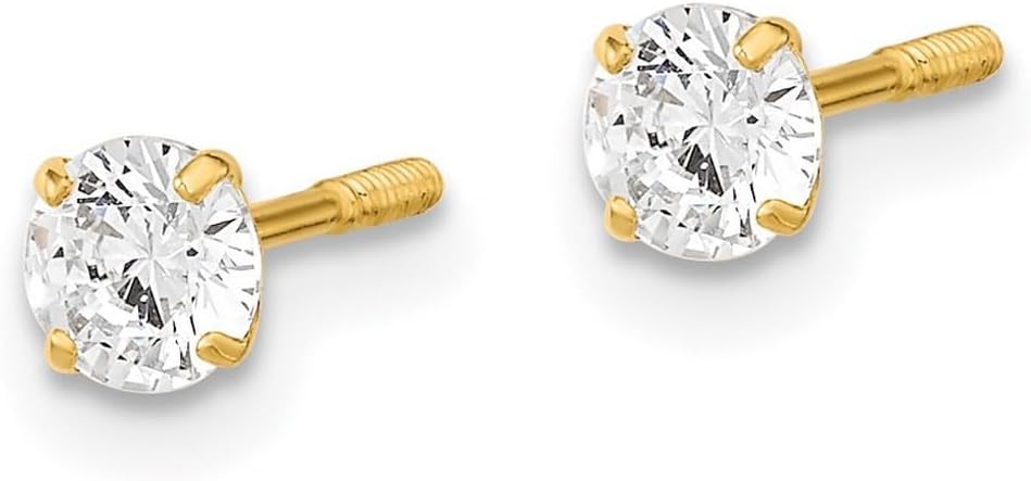 14k Solid Yellow Gold Polished Reversible Ball and Cubic Zirconia Earrings 4x4mm Wide Ball Earring for Women