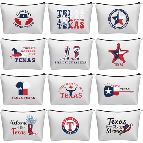 Bulyoou 12 Pcs Texas Cosmetic Bags Red White Blue Zipper Pouches Gifts