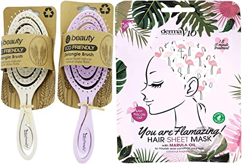 CS Beauty Detangle Hair Brush Eco Friendly Pink and Oatmeal 2 Pack Plus Healthpoint Hair Mask Bundle (Marula Oil Hair Mask)