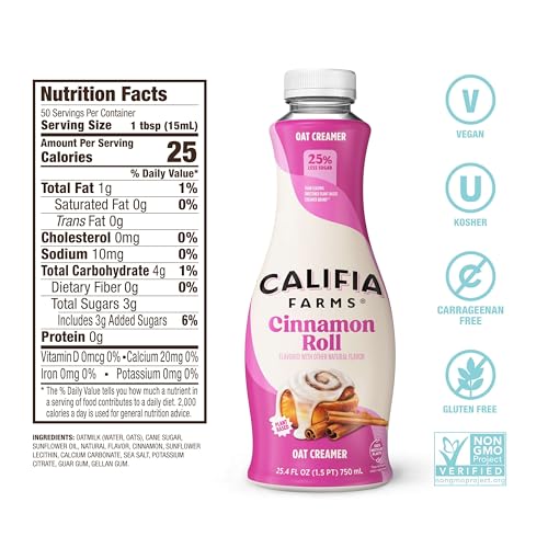 Califia Farms 0813636023035 Cinnamon Roll Oat Milk Coffee Creamer, 25.4 Oz, Dairy Free thumb #5