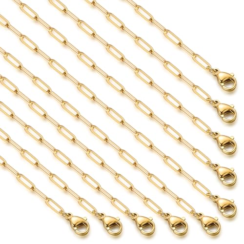10PCS Gold Paperclip Chains Necklace Bulk 2.5MM 22 Inches 18K Gold PVD Plated Stainless Steel Finished Paperclip Link Chain Bulk forJewelry Making by Cadikez - Used condition - US$8.05