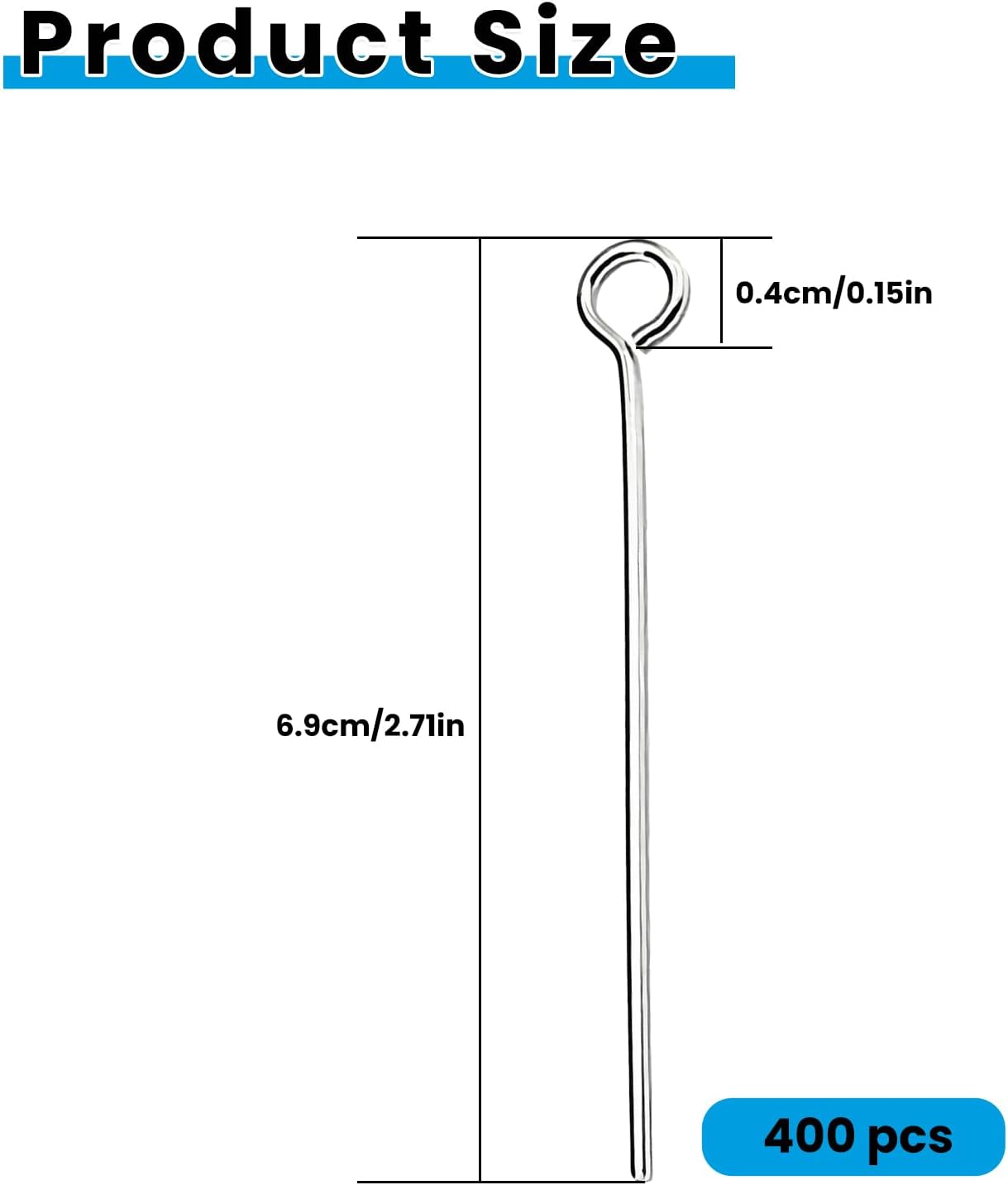 400 Pcs Eye Pins and Flat Head Pins for Jewelry Making, 2.7 Inch Metal Eyepins, Head Pins Set, Headpins & Ball Head Pins for DIY Earrings, Necklaces, Bracelets, Pendants