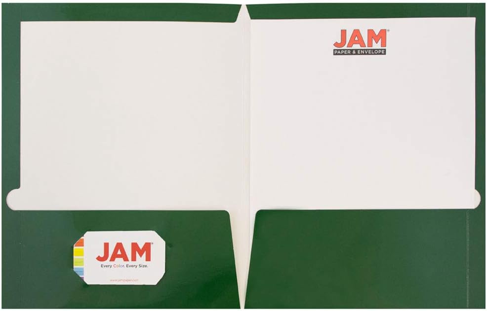 JAM PAPER Laminated Two Pocket Glossy School Folders - Letter Size - High Gloss Green - Bulk 25/Pack