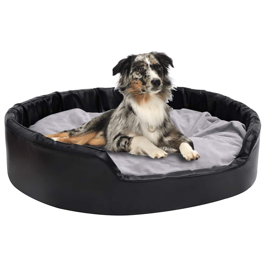 Hothingwell Hundebett, Sofa, aus Kunstleder und weichem Plüsch, schwarz und grau, 99 x 89 x 21 cm, rutschfest, Bezug waschbar mit Reißverschluss für Hunde und Katzen, Kleintiere