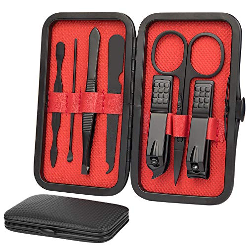 7pcs Manicure Set for Women Man Professional Nail Kit Pedicure Kit Gift Set Grooming Set with Black Leather Case
