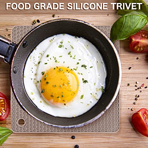 Image of Silicone Trivets for Hot Dishes, 4 PCS Multipurpose Heat Resistant Mat Thick Silicone Hot Pads Pot Holders for Kitchen Counter, Flexible Jar Opener Food Grade Spoon Holder, Silicone Coasters (Almond)