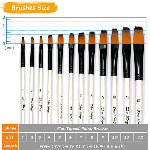 Acrylic Paint Brushes Set, 12Pcs Flat Tip Nylon Hair Artist Paintbrushes For Acrylic Watercolor Oil Ink Canvas Painting, Face Body Nail Art, Rock, Model, Shoes, Crafts & Paint By Number, Art Supplies #TOP4