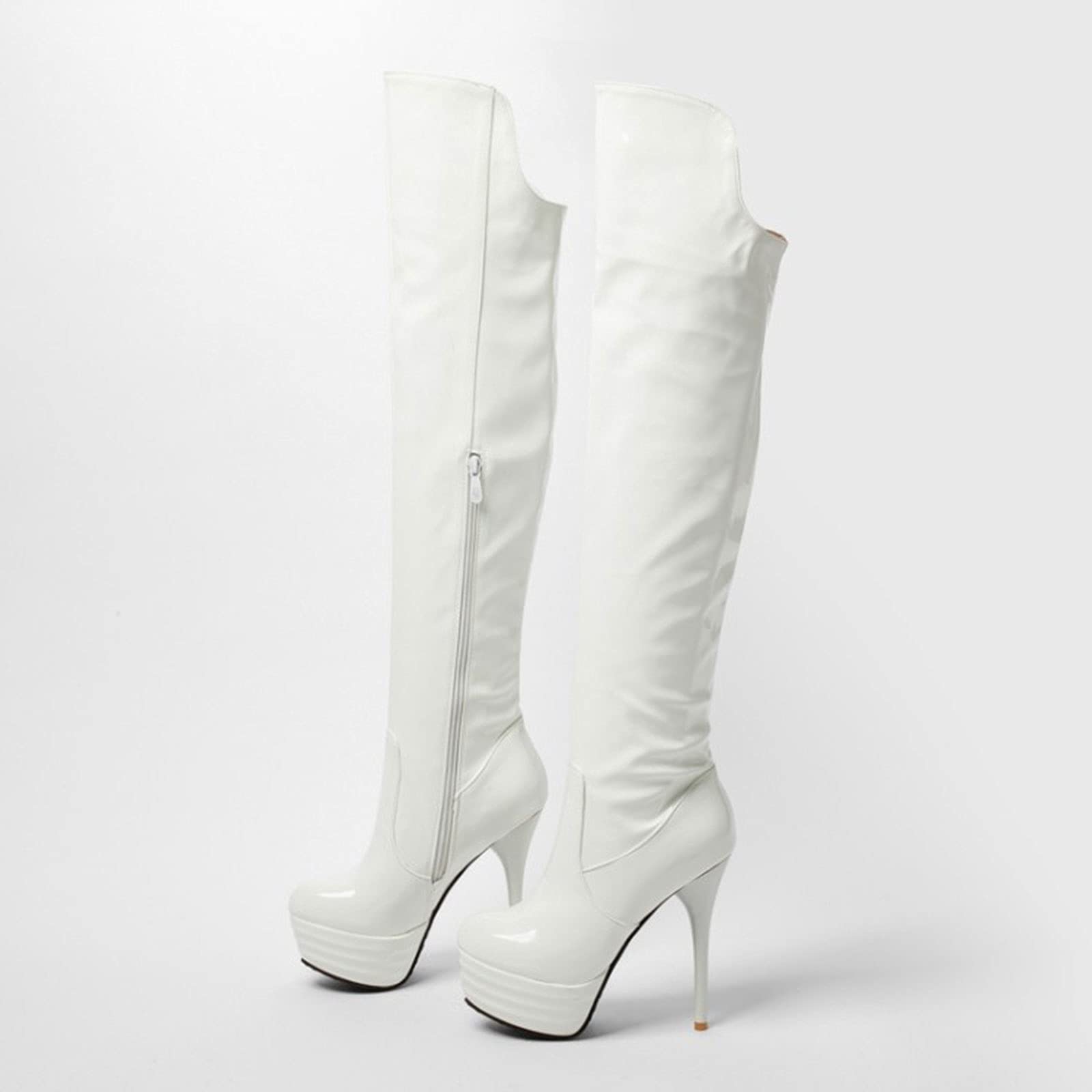 Stivali Altissimi Donna Tacco 12cm Punta In Pelle Verniciata - Coscia Alti - Clubwear