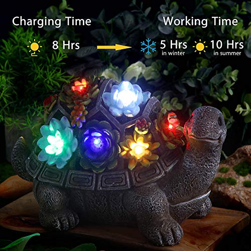 Jetec Solar Turtle Garden Figurine Turtle Statue Outdoor Decor Waterproof Resin Garden Decor Tortoise Sculpture Ornament With 7 Leds For Patio Lawn Yard Garden #TOP3