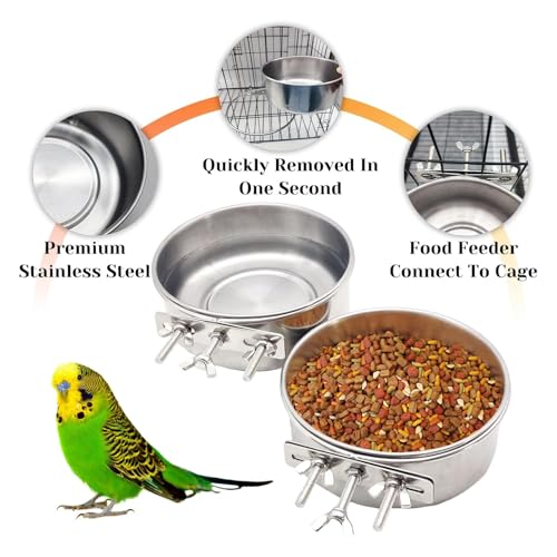 image for PINVNBY 2pcs Stainless Steel Bird Bowl Water Bowl Stainless Steel Bird