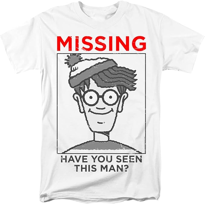 Where's Waldo Shirt - Missing Person Unisex Adult T-Shirt Red and White
