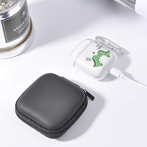 Miniatura 7 de Funda transparente suave para AirPod 1 y 2 con clip de mosquetón para llavero, funda de dinosaurio para parejas, funda transparente para auriculares