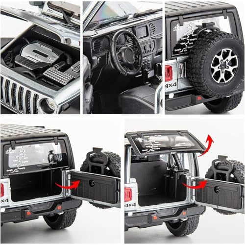 Image of 1:24 Scale Wrangler Rubicon Toy Car for Kids Collection Diecast Metal Model Car with Light Sound Pull Back Openable Door