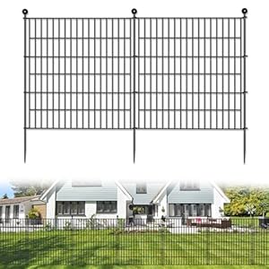 10 Panels No Dig Decorative Outdoor Garden Fence for Yard, 32 in(H) X 23.6 ft(L) Animal Barrier Fencing Rustproof Metal Wire Panel Border for Dog, Rabbits, and Patio Temporary Ground Stakes