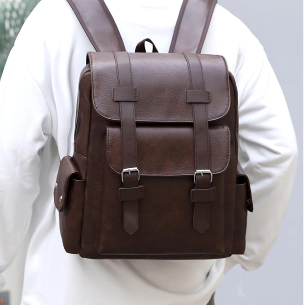 Mochila para hombre, gran capacidad, bolsa para laptop de 15.6 pulgadas, bolsa de hombro de piel sintética vintage para viajes y trabajo