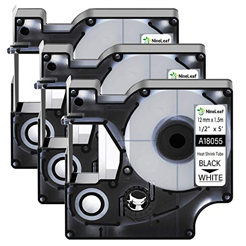 Nineleaf 3 Pack Compatible for DYMO 18055 Rhino Heat Shrink Tube Industry Label Tape 12mm 1/2