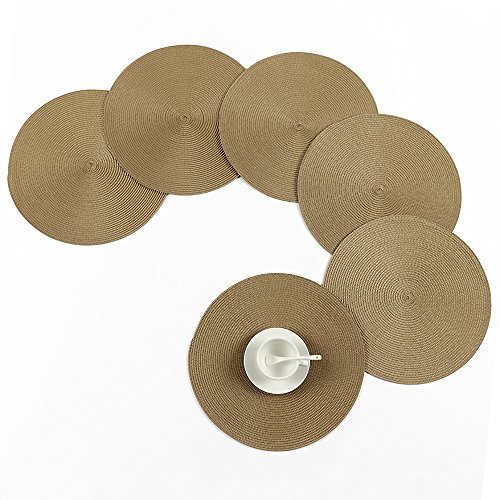 Warooma Ronde Placemats Set van 6 Circulaire Gevlochten Geweven Hittebestendige Plaats Matten Antislip Ronde Tablematten voor Eet/Keuken Tafel 15" (Bruin)