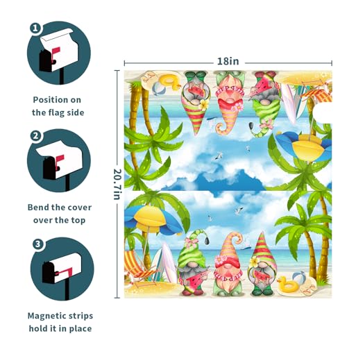 Image of Summer Tropical Gnomes Mailbox Cover Magnetic Standard Size 18 inchx21 inch Coastal Beach Decorative Magnetic Mailbox Wraps Summer Post Letter Box Cover Decor for Home Outside Decor