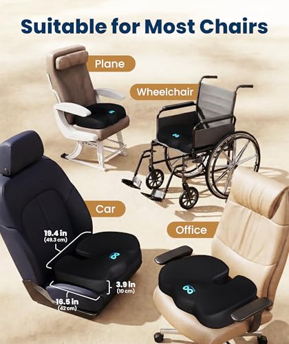 Image of Everlasting Comfort Doctor Recommended Memory Foam Seat Cushion for Office Chairs & Car - Ergonomic Office Desk Accessories - Cushions for Tailbone Pain Relief, Sciatica (Black, X-Large)