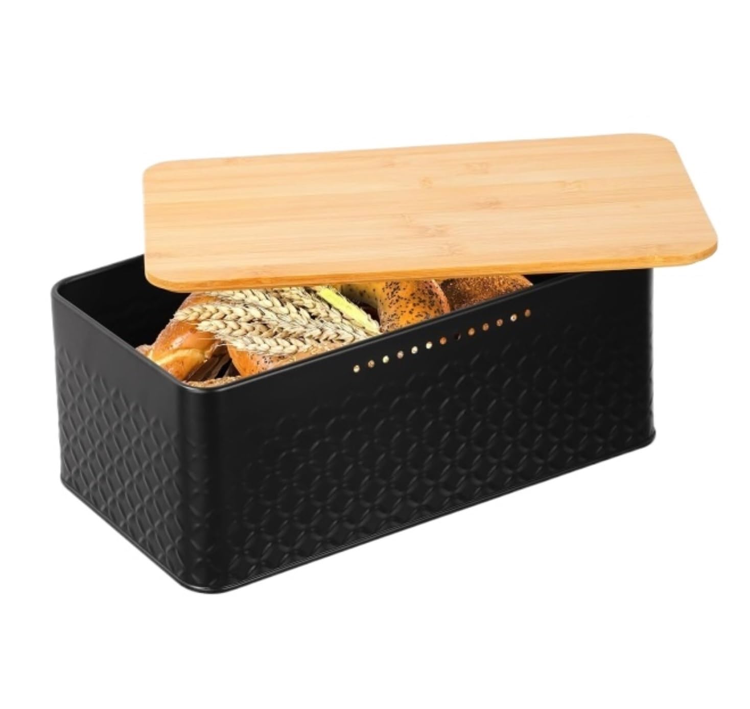 GOOPEEG Bread Bin, Pastries Metal Bread Box With Bamboo Lid Usable As Cutting Board Storage Container Holder For Kitchen Storage Bin for Fresh Loaves