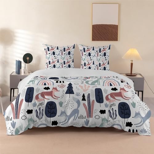 Housse de Couette 200x200 cm Motifs Arc-en-Ciel 2 Personne, Avec 2 Taie D'oreiller Parure de Lit Motifs Renard, Loup et Cerf Microfibre, Housse de Couette...