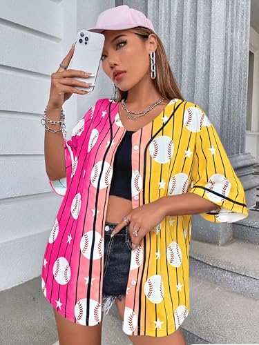 Image of Baseball Shirt Women Baseball Jersey Graphic Button Down Shirt Game Day Short Sleeve Tops