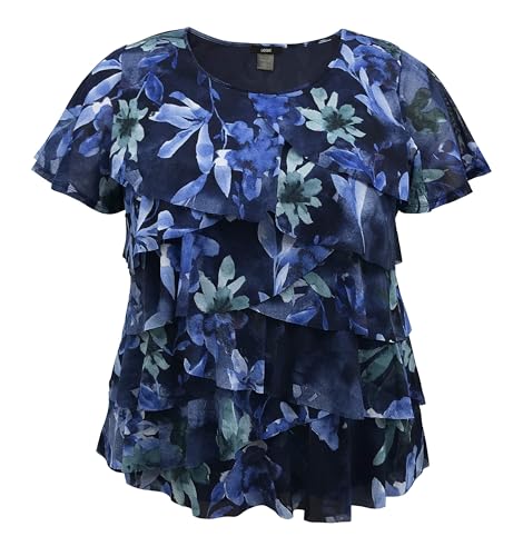 Image of LEEBE Women and Plus Size Printed Mesh Ruffle Top (Small-5X)