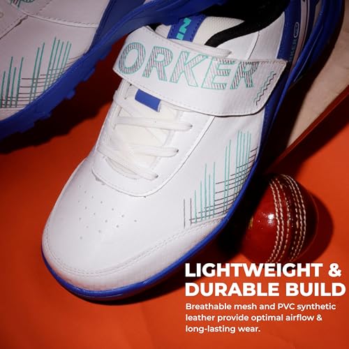 Image of Nivia Yorker 2.0 Cricket Shoes for Men, Synthetic Leather Upper with Velcro Strap, Round Stud PVC Outsole, Die-Cut Soft NR EVA Sockliner