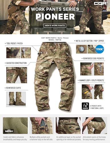 Image of CQR Men's Quick Dry Work Pants, Water Resistant Outdoor Tactical Pants, Lightweight Stretch Cargo Hiking Pants