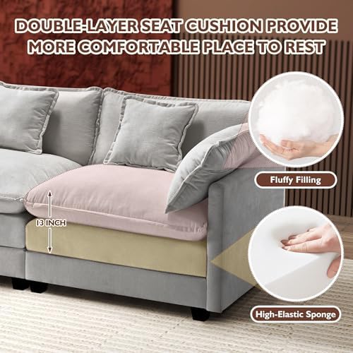Ihanherry 111.4 Inch 3-Seater Cloud Sofa, Modular Sectional Couch, Modern Deep Seat Sofa for Living Room, Comfy Double Layer Upholstered Seat Cushion, Breathable Chenille Fabric, Grey - 2