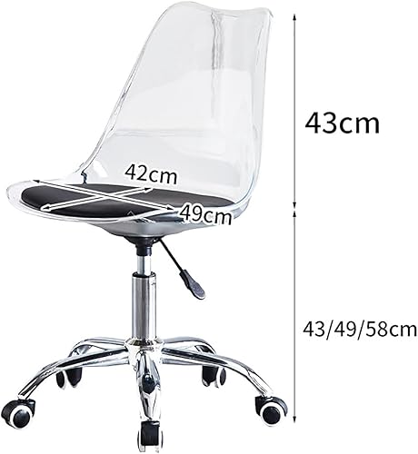 Miniatura 2 de NaKeah Silla de escritorio de acrílico transparente, moderna, pequeña, bonita silla de plástico rodante sin brazos, silla de oficina en casa, cojín