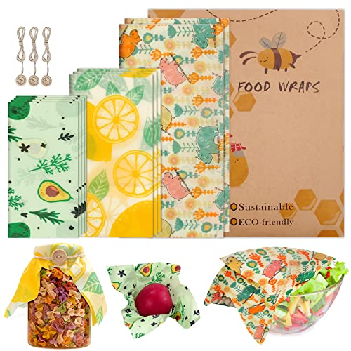 Beeswax Wraps 9 Pack - Reusable Beeswax Food Wraps, Organic Bees Wax Wraps, Eco-Friendly Sustainable Food Storage Bags, Washable Wax Paper Food Wraps in 3 Sizes (S,M,L)