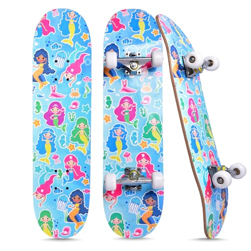 Patinetas para niñas, principiantes, niños, adolescentes, adultos, mujeres, 31 x 8 pulgadas, arce de 7 capas, cóncavo de doble patada, fascinante, fresco, sólido y duradero