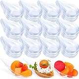 Gandeer 300 Pcs 4 Inch Tear Drop Mini Appetizer Plates Plastic Spoons Catering Supplies Small Tasting Dishes Dessert Bowls Disposable for Party (Clear)