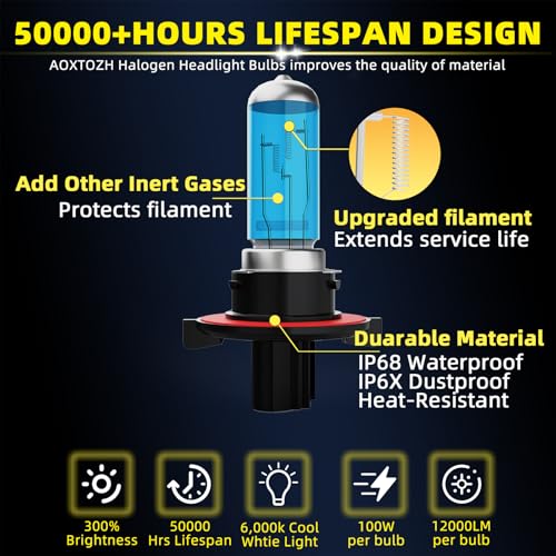 Image of HeadLight Bulbs Fit for 2009-2019 Ford Flex,9008 High Low Beam Light Bulbs,Halogen HeadLights,300% Brightness,Plug and Play,6000K White,2 Pcs