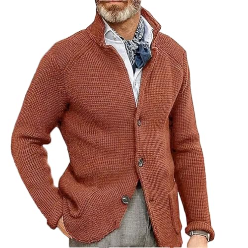Men's Long Sleeve Knitted Sweater Thick Warm Stand Collar Cardigan Solid Sweaters