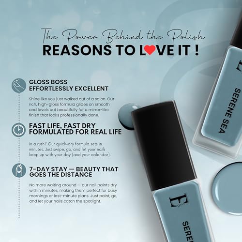 Image of SERENE SEA Vegan Nail Polish Dusty Blue Color | Long Lasting Chip Resistant Formula | Quick Dry Glossy Finish | Non Toxic & Cruelty Free Nail Paint for Women | 10 ml