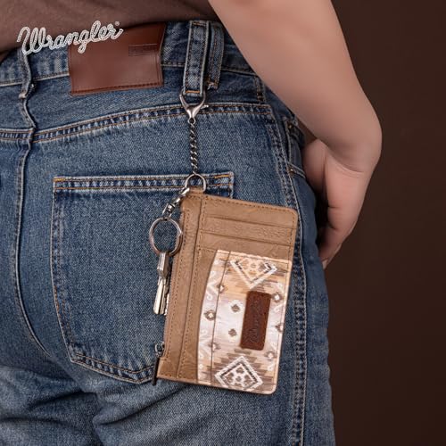 Image of Montana West X Wrangler Aztec Credit Card Holder for Women Slim Keychain Wallet Small Wallet Women Ladies Female Cards & ID Cases with Keychain Wristlet Strap