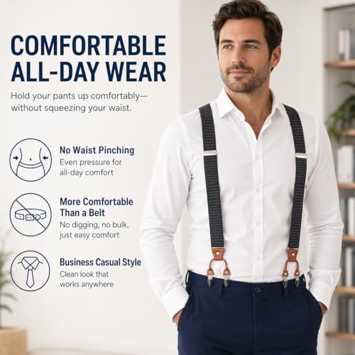 Image of Men's Heavy Duty Y-Back Suspenders, 6 Strong Metal Clips Adjustable Elastic Straps for Work, Tuxedos, and Daily Wear