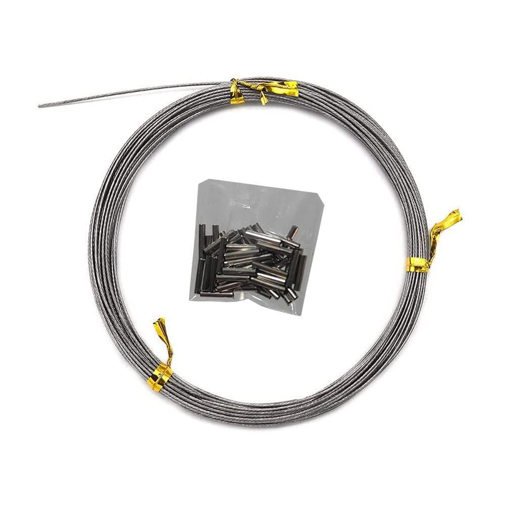 32.8ft/10metres 7 Strands Fishing Stainless Steel Wire Leader Super Soft Nylon Coated Fishing Leader with 50pcs Sleeves Stopper (10m-10LBS)