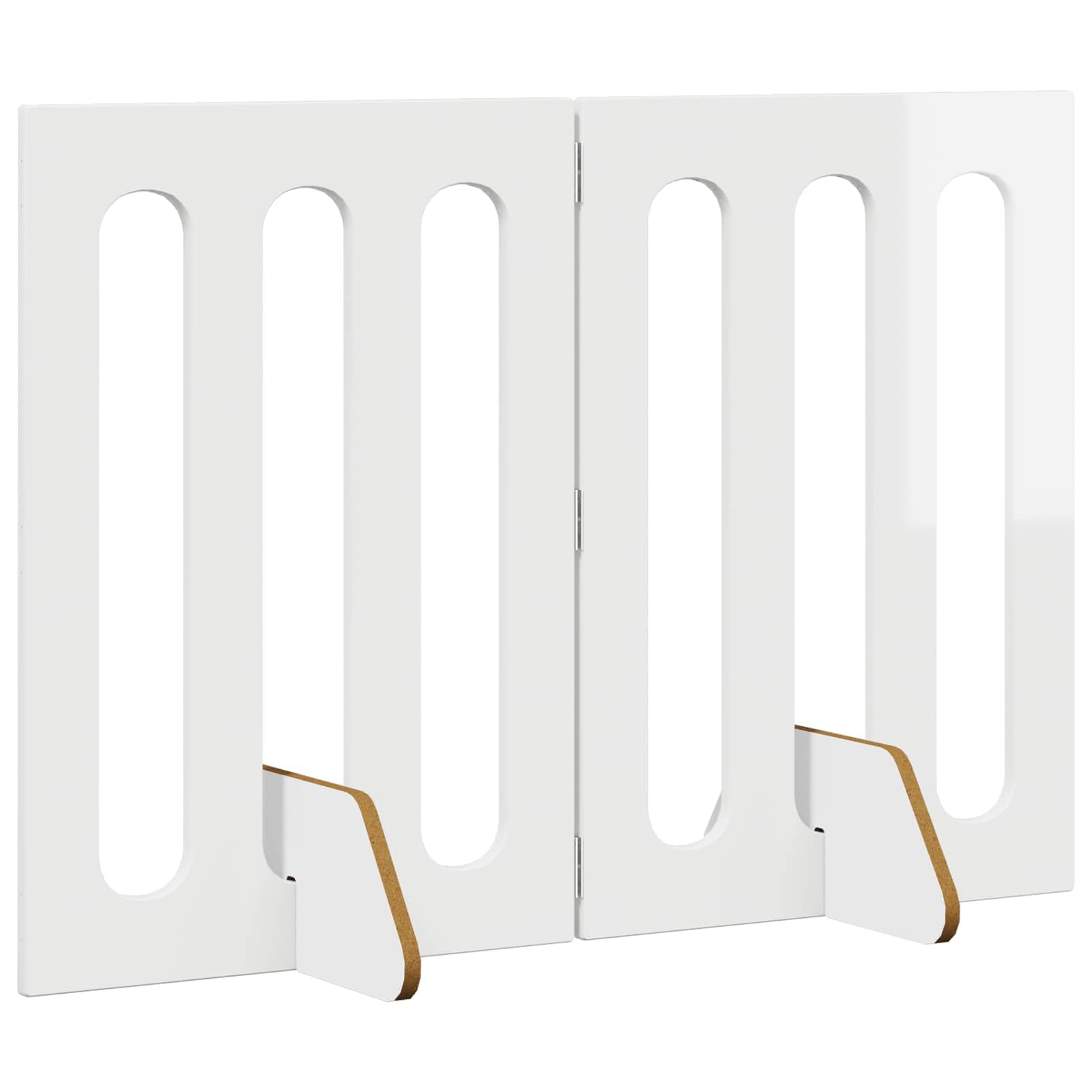 Valla plegable para mascotas, color blanco brillante, de madera, 2 unidades, 100,5 x 38 x 70 cm, plegable y plegable con paneles flexibles, protección segura para perros y cachorros en