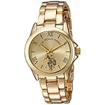 U.S. Polo Assn. Women's Analog Watch – Gold-Tone Champagne Dial with Roman Numerals, Stainless Steel Bracelet, and Box Packaging – Stylish and Adjustable Fit for Wrists 5.5" to 8"