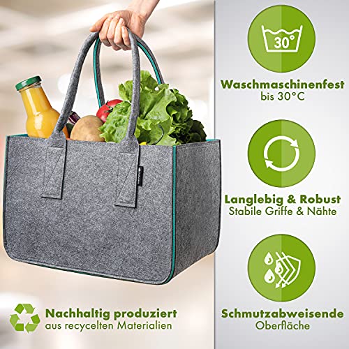 Tebewo Grote vilten boodschappentas met handvat, boodschappenmand, ook als opvouwbare tas voor open haard-hout; veelzijdige draagtas, voor het opbergen van speelgoed, kleur grijs - Image 4