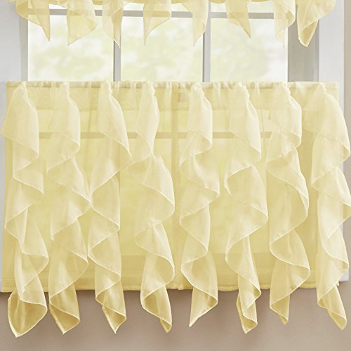Image of Sweet Home Collection Kitchen Window Tier, Swag, or Valance Curtain Treatment in Stylish and Unique Patterns and Designs for All Home Decor, 24 inch, Sheer Maize