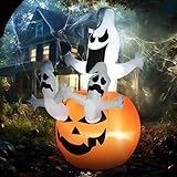 HOMCOM 6' Halloween Inflatables Outdoor Decorations Jack-O-Lantern Pumpkin and Ghosts, Blow Up LED Yard Decor for Garden, Lawn, Party, Holiday, Waterproof