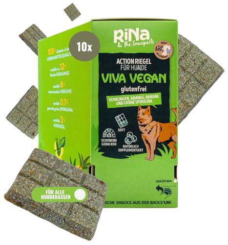 Viva Vegan Hundesnacks Riegelbox 10× – Vegane & glutenfreie Hundeleckerli mit Keimlingen, Banane, Ananas, Spirulina & Kokosöl – 300g Pflanzliche Superfood-Riegel für Hunde – von RiNa